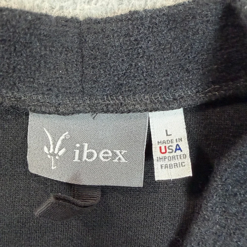 Ibex Merino Wool Cardigan Sweater Mens Large Black Full Button Elbow Patches USA
